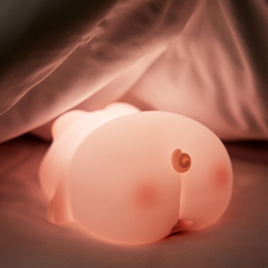 PiggyGlow - Cute Silicone Night Light, USB Rechargeable, Perfect Gift