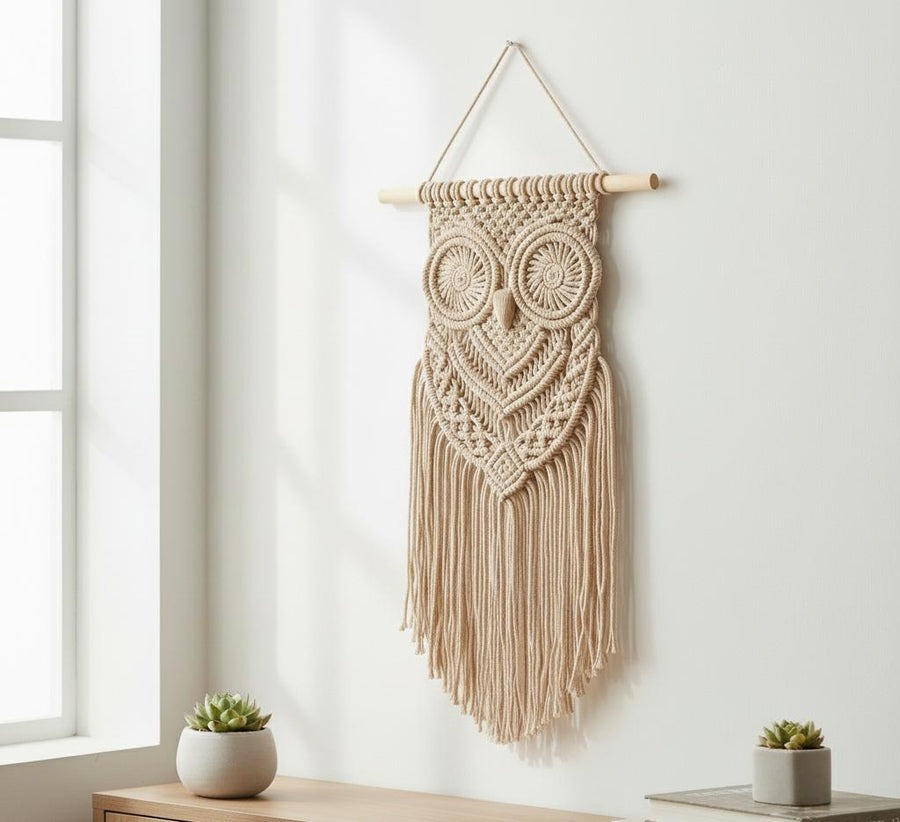 Owl Macrame Wall Decoration in Cotton Rope