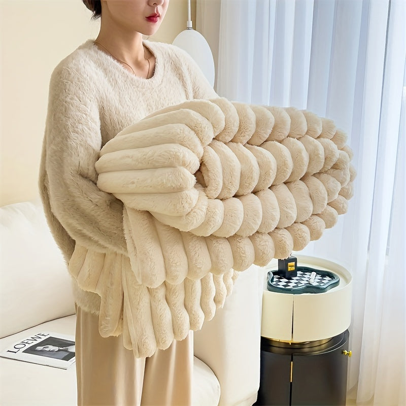 Plush Double-Sided Faux Rabbit Fur Blanket – Warm Nap Blanket, Air Conditioning Blanket, Outdoor Camping Blanket, Sofa Gift Blanket