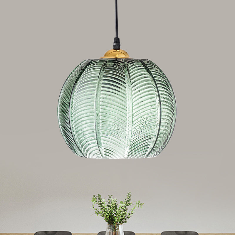 Retro Green Ribbed Glass Pendant Light