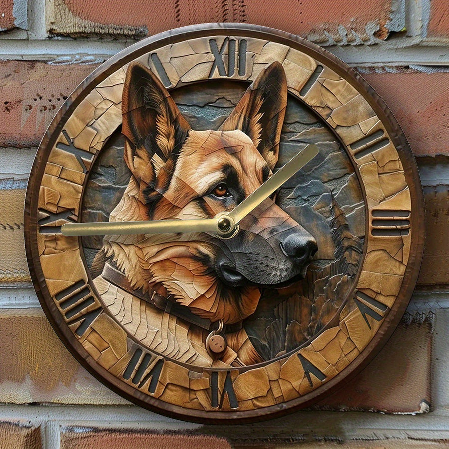 Silent Aluminium Wall Clock – German Shepherd Design