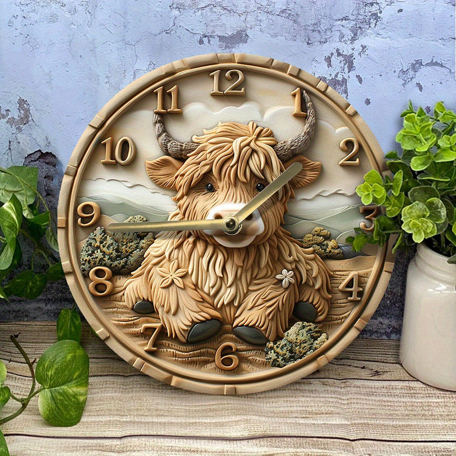 HighlandCharm – Silent Wall Clock with Highland Cow