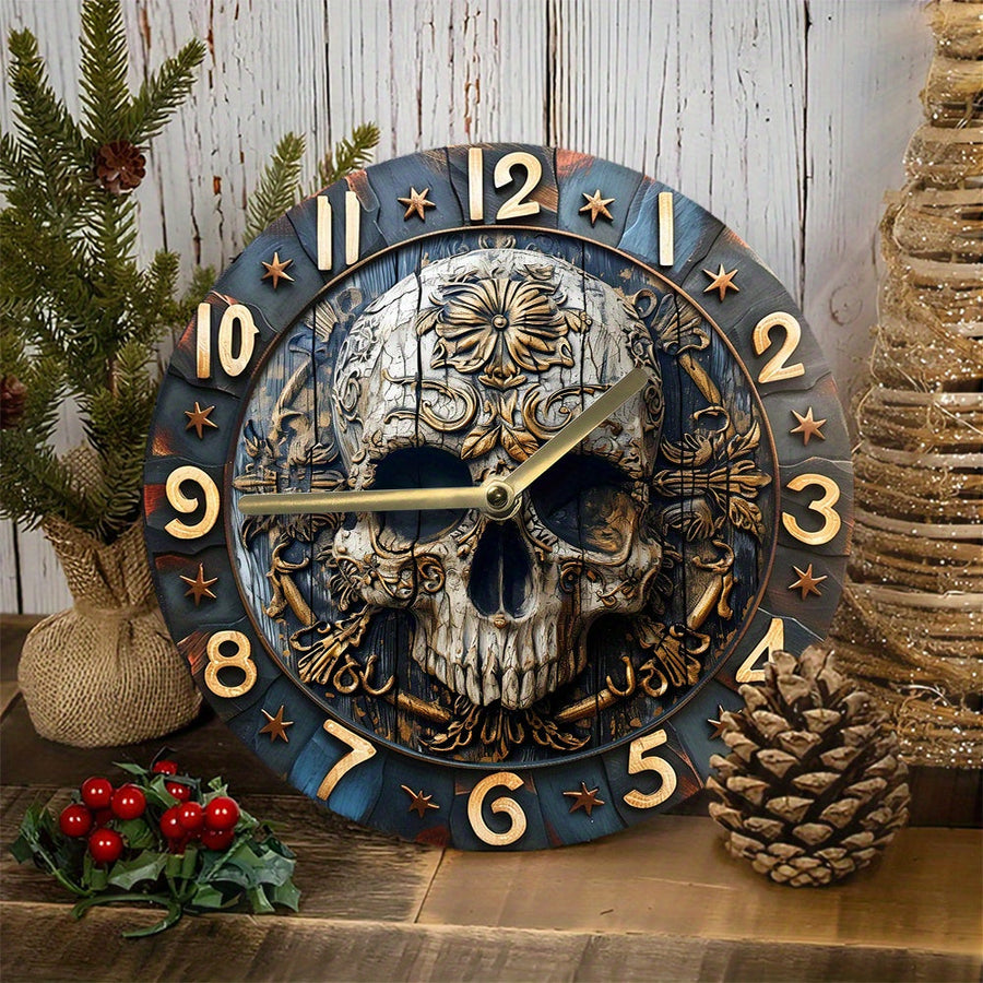 SkullTime – Silent Aluminium Wall Clock with Skull Design (20 cm)