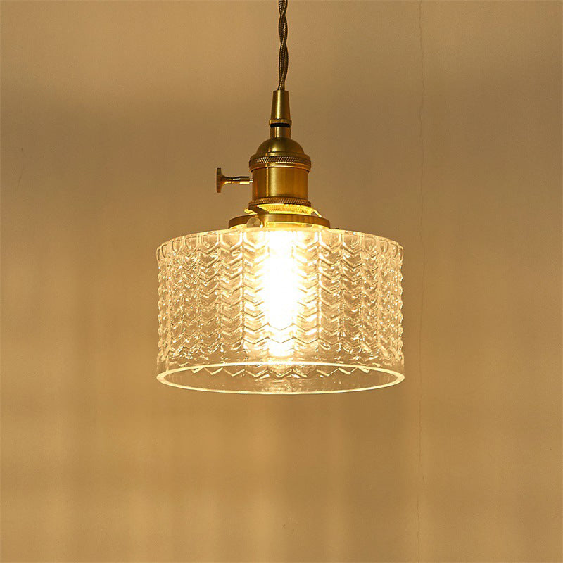 Modern Short Cylinder Pendant Light with Dimmer Knob in Brass