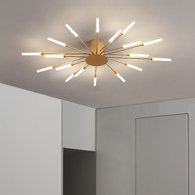 Modern Black/Gold Burst Ceiling Light - 12/18/28 LED Lights Semi Flush Mount for Bedroom