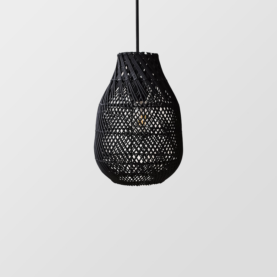 Classic Farmhouse Black Rattan Handwoven Pendant Light