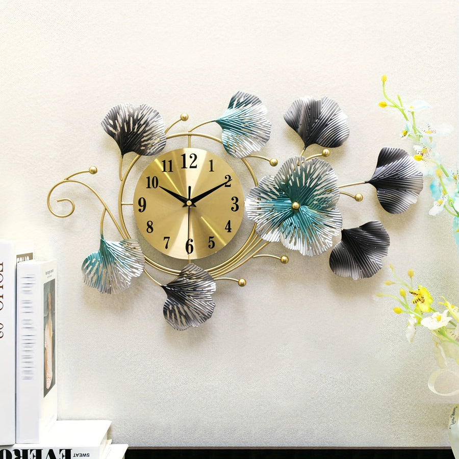 Metal Leaf-Shaped Wall Clock – Silent, AA Battery, Modern Minimalist Design