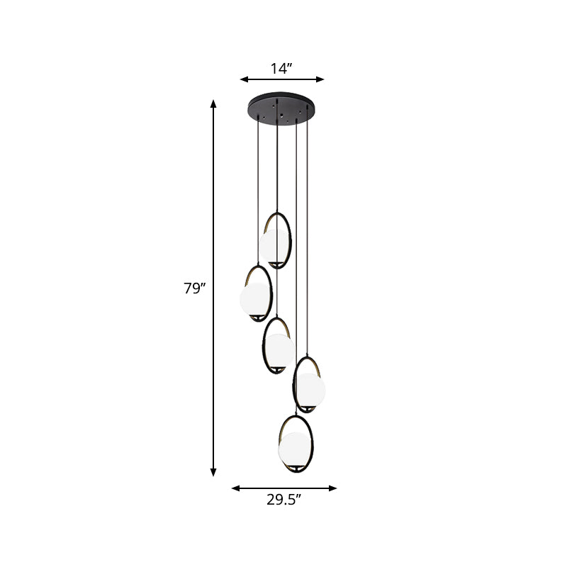 Multi Light Chandelier - Modern Black Glass Pendant Light for Staircase