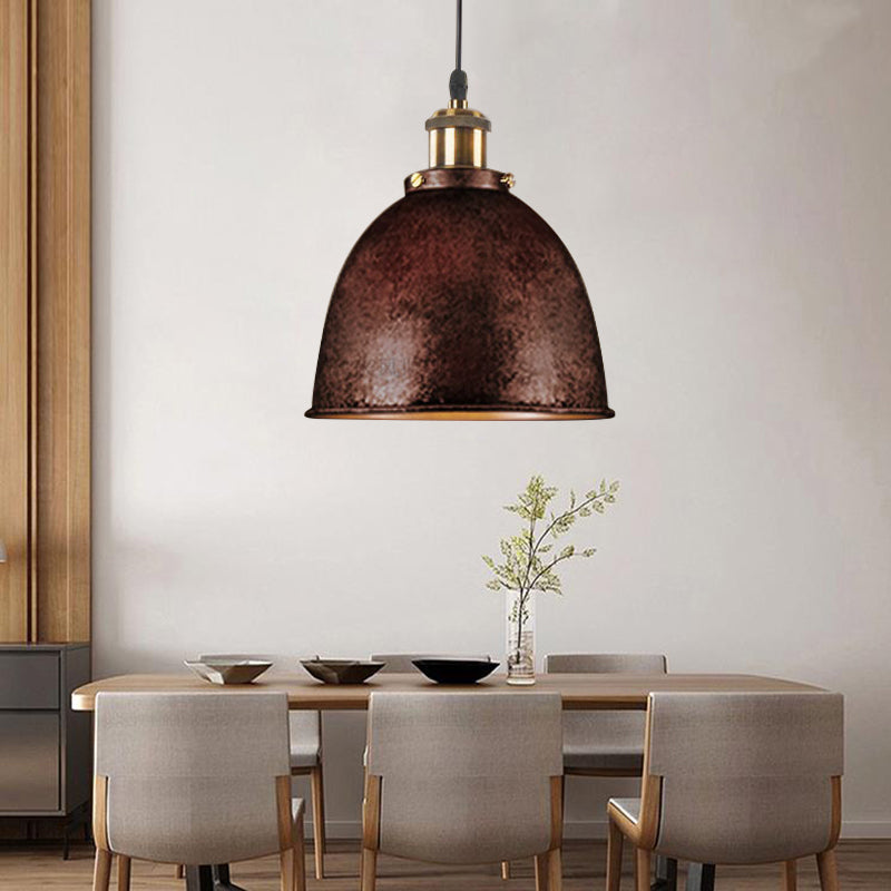 Atmospheric Dome Pendant Light - 1-Light Wrought Iron Fixture in Black/Rust