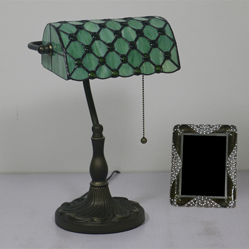 Half Cylinder Table Light - 1-Light Antique Nightstand Lamp with Pull Chain