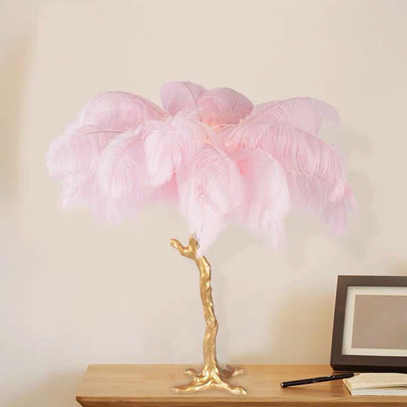 Coconut Palm Feather Table Lamp - Artistic Modern Lamp in Pink and Gold