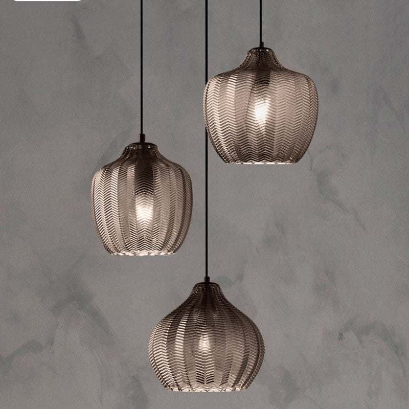 Modern Glass Pendant Light with Wave-Shaped Shade for Dining Room