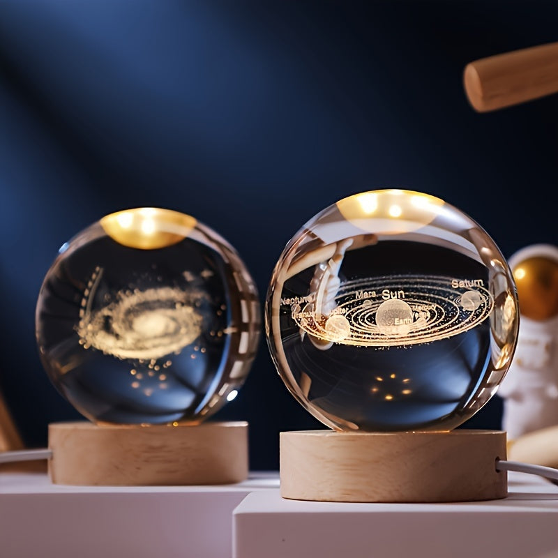 LuminaSphere - 3D Crystal Ball LED Table Lamp with Wooden Base