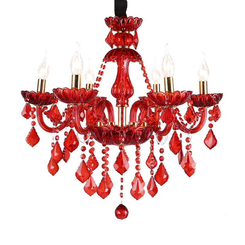 Modern Red Chandelier with Crystals