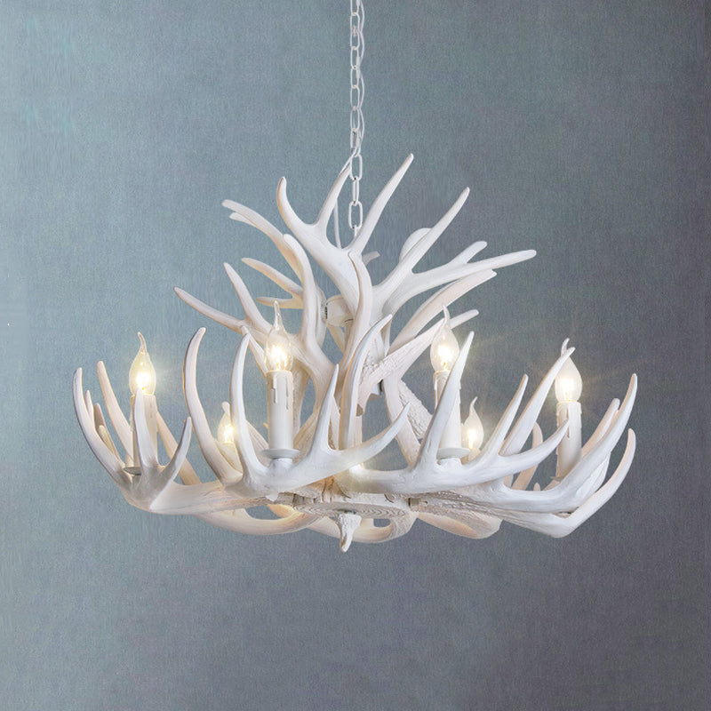 AntlerGlow - White Antler Chandelier in Rustic Resin for Living Rooms