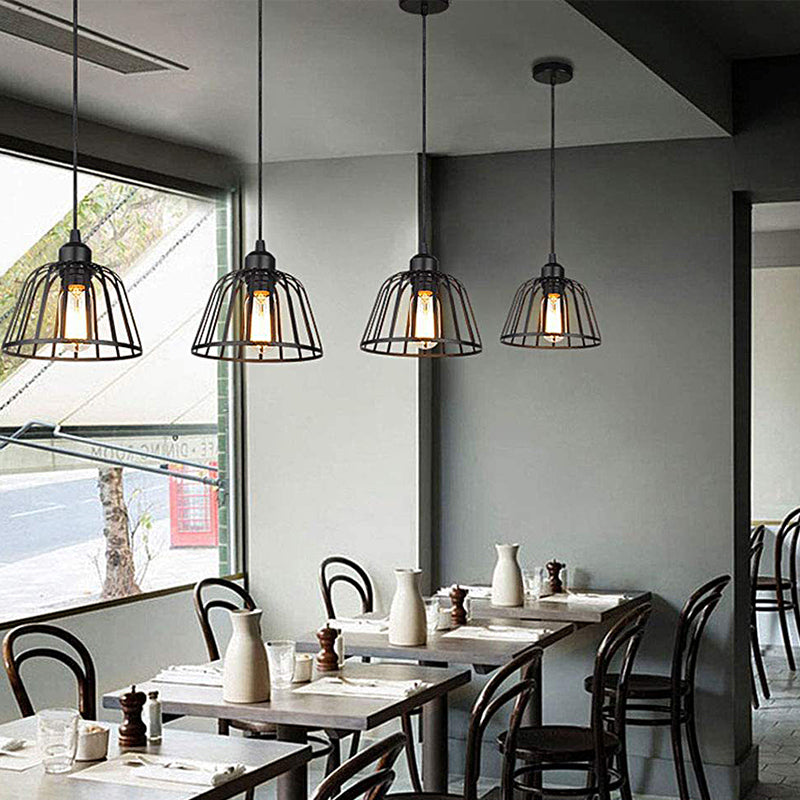 1/3-Light Black Small Iron Cage LED Industrial Retro Chandelier