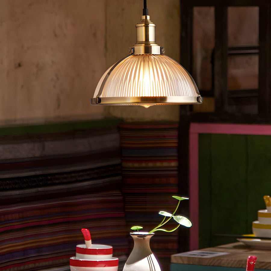 1-Light Retro Pendant Light with Striped Glass Shade