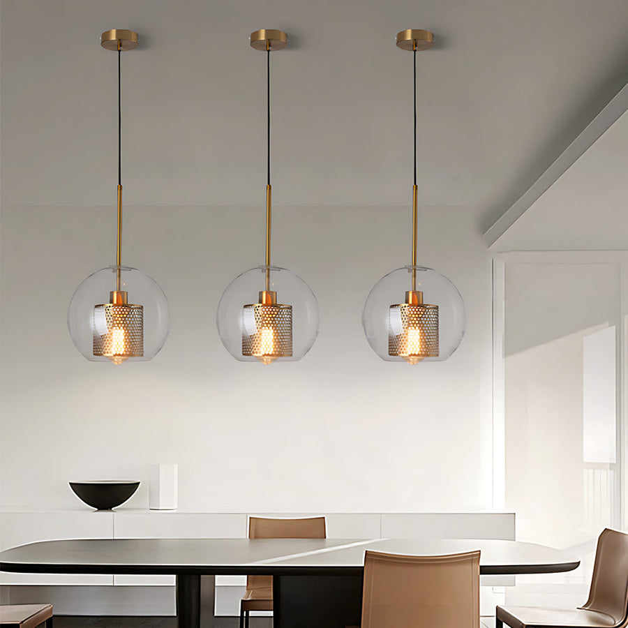 GoldenGlow - Industrial Vintage Pendant Light with Glass Dome and Gold Accent