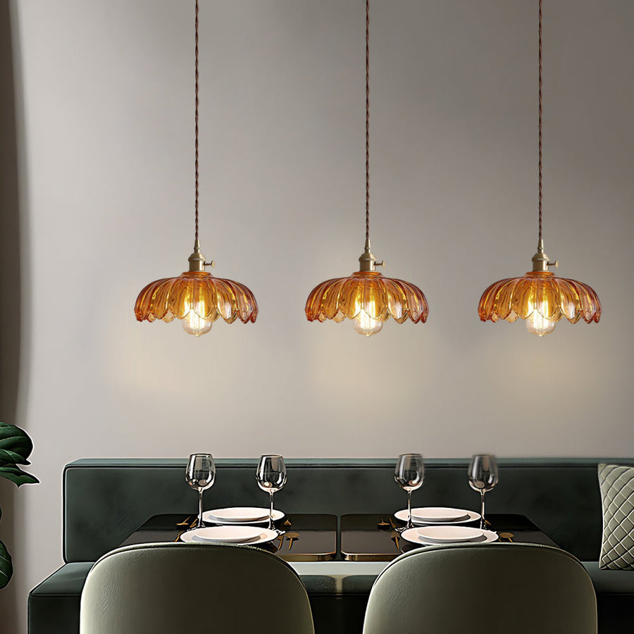 BrassBloom - Vintage Glass and Brass Pendant Light for Living and Dining Room