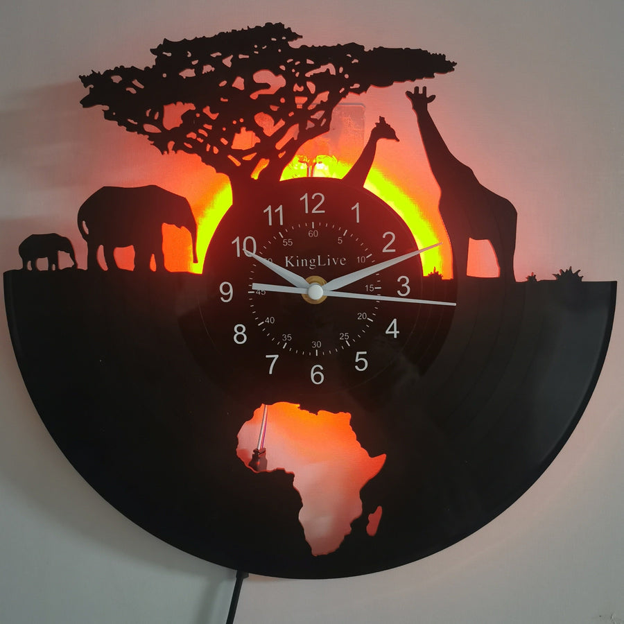 Vinyl Record Wall Clock – Giraffe Theme, Silent Clock for Living Room, Bedroom, Kitchen or Office