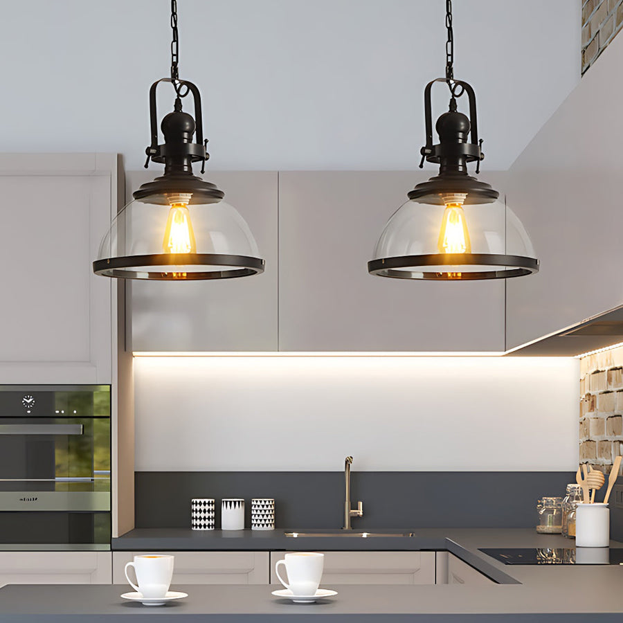 GlassDome - Industrial Vintage Pendant Light with Glass Dome for Kitchen and Dining Room
