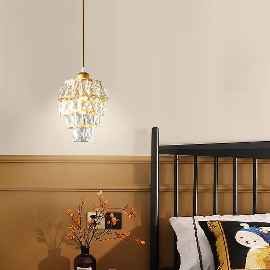 Crystal Pendant Light in Gold/Black - 1-Light Mini Chandelier