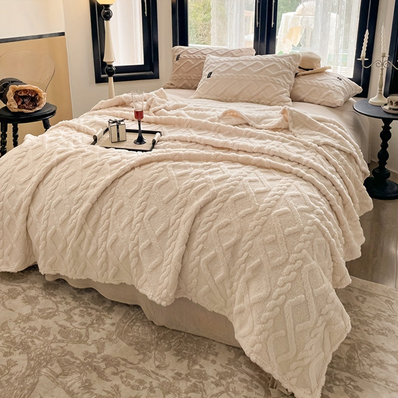 1pc Single Layer Taffeta Blanket – Thin Multi-Purpose Bedspread, Warm Plaid for Bedroom & Living Room, Beige, All-Season Throw
