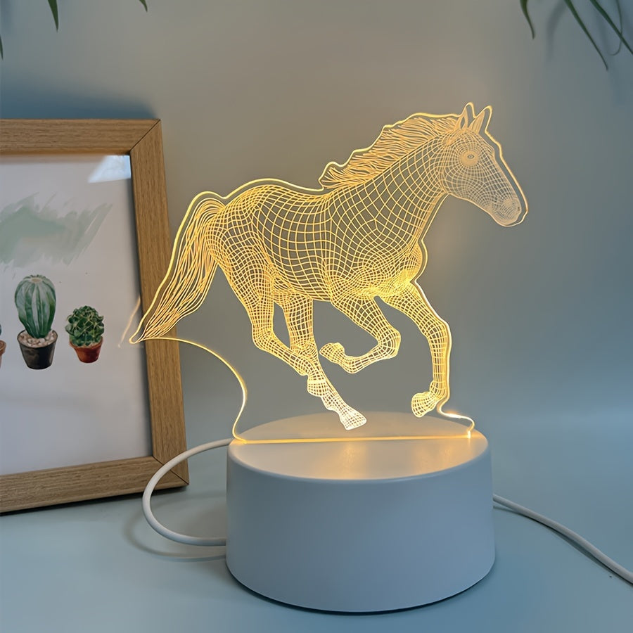 AnimalLight - Geometric Horse Night Light, USB-Powered LED Table Lamp