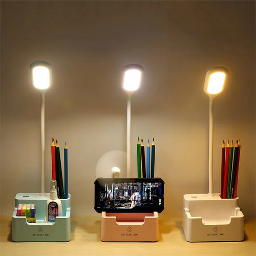 DeskBright - Flexible LED Desk Lamp with Pen and Phone Holder, Dimmable & USB Rechargeable