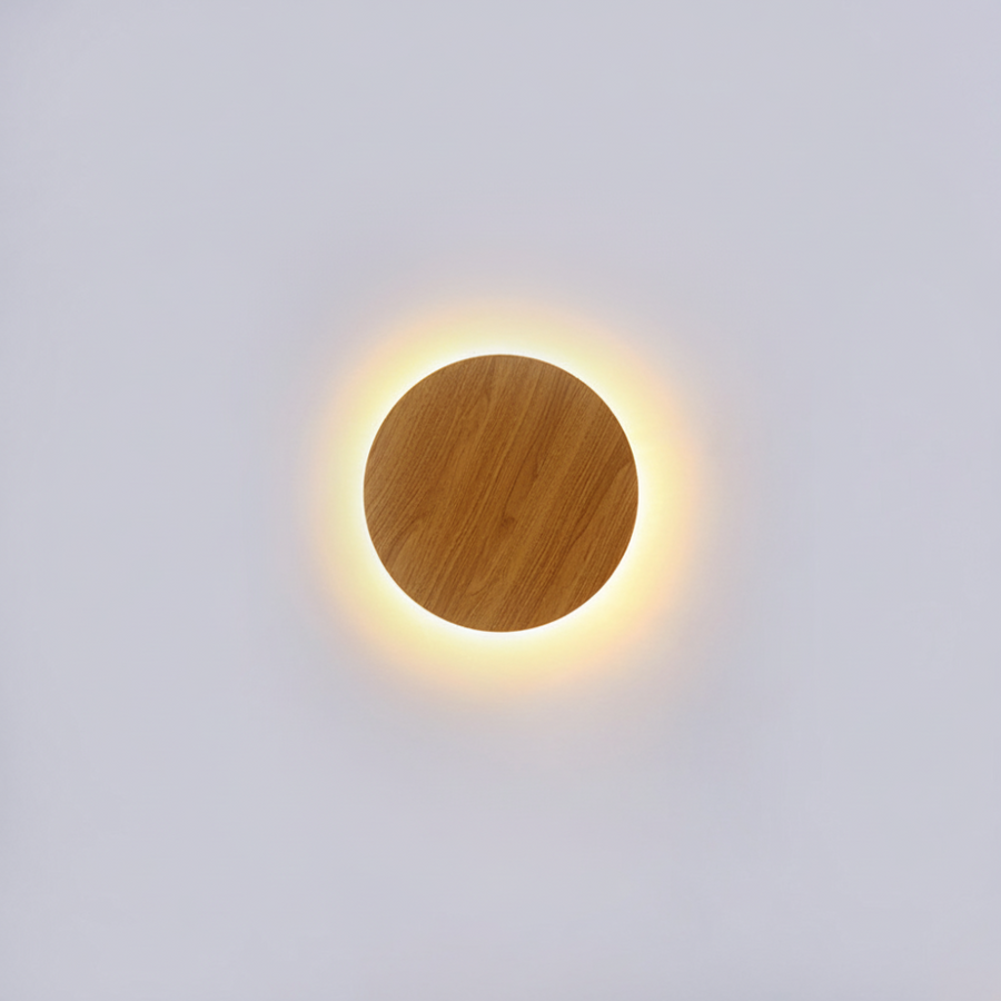 WoodGlow - Round LED Wall Lamp in Oak Wood with Indirect Light