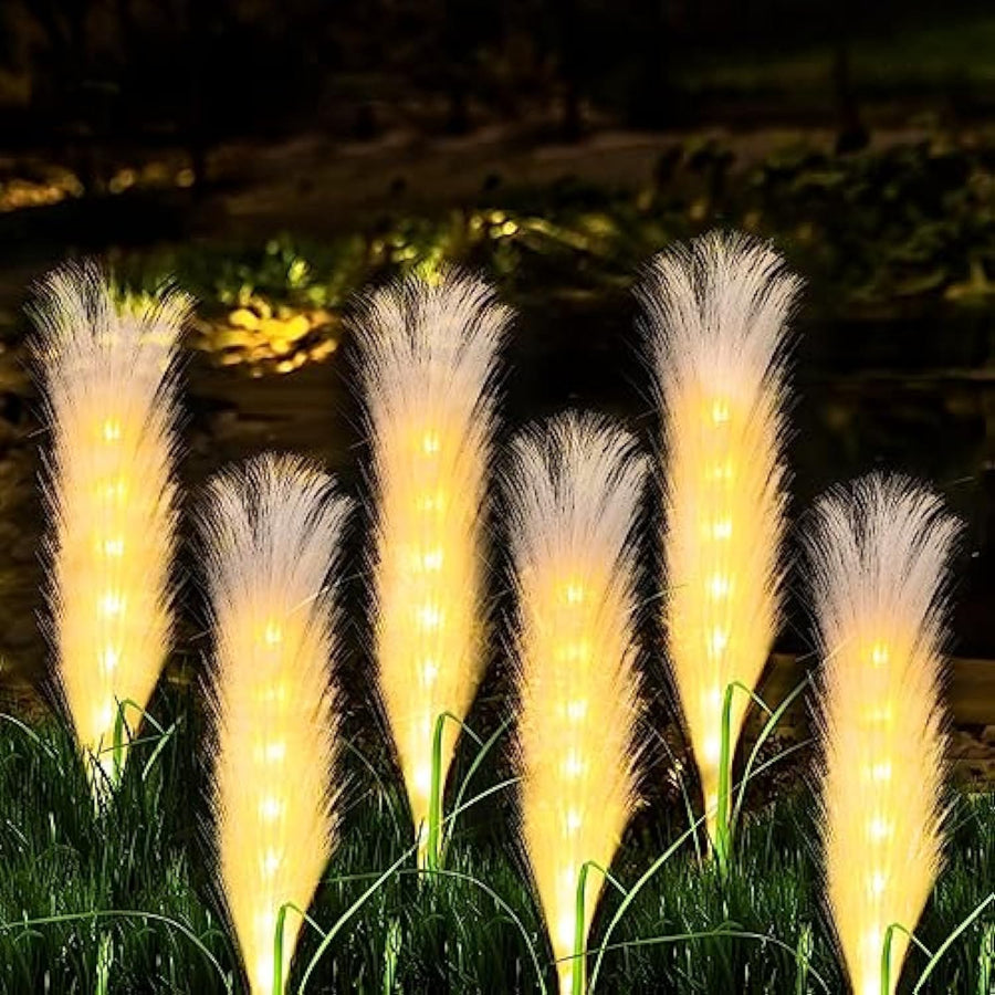 Solar Reed Garden Lights – Set of 4, Natural Design, Auto On/Off