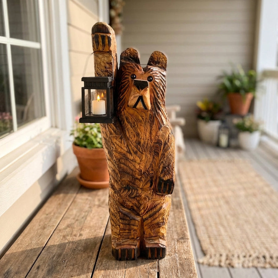 Solar Garden Lantern – Bear Design, Auto On, Bronze