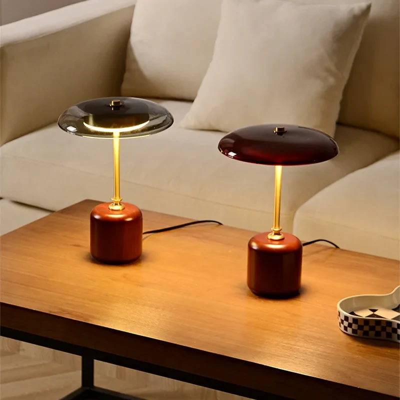 MushroomLuxe – Modern Glass LED Table Lamp, Dimmable Stylish Mushroom Design