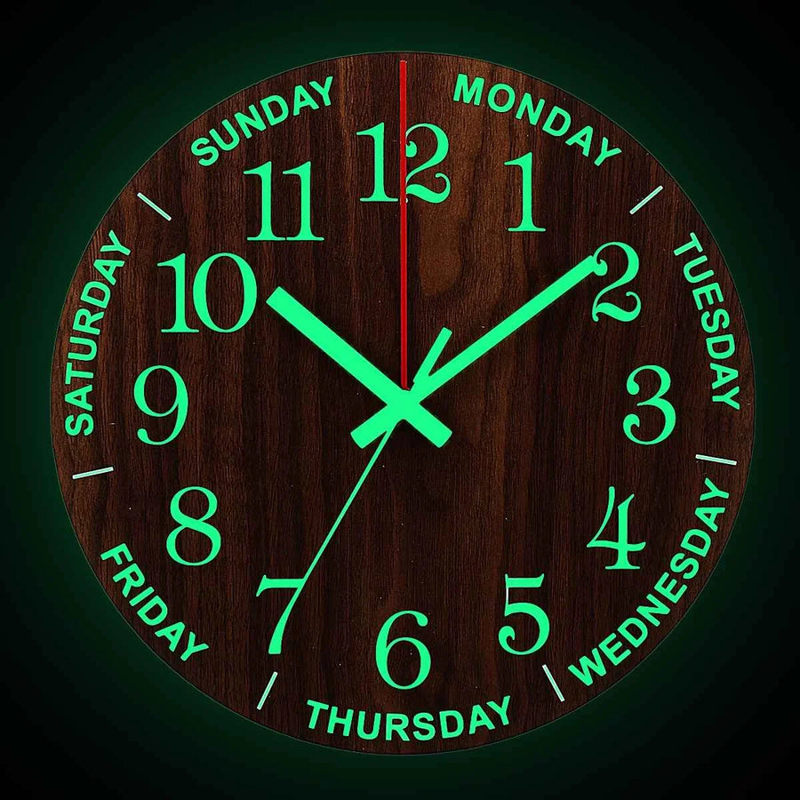 GlowClock – Silent Wooden Wall Clock with Night Light
