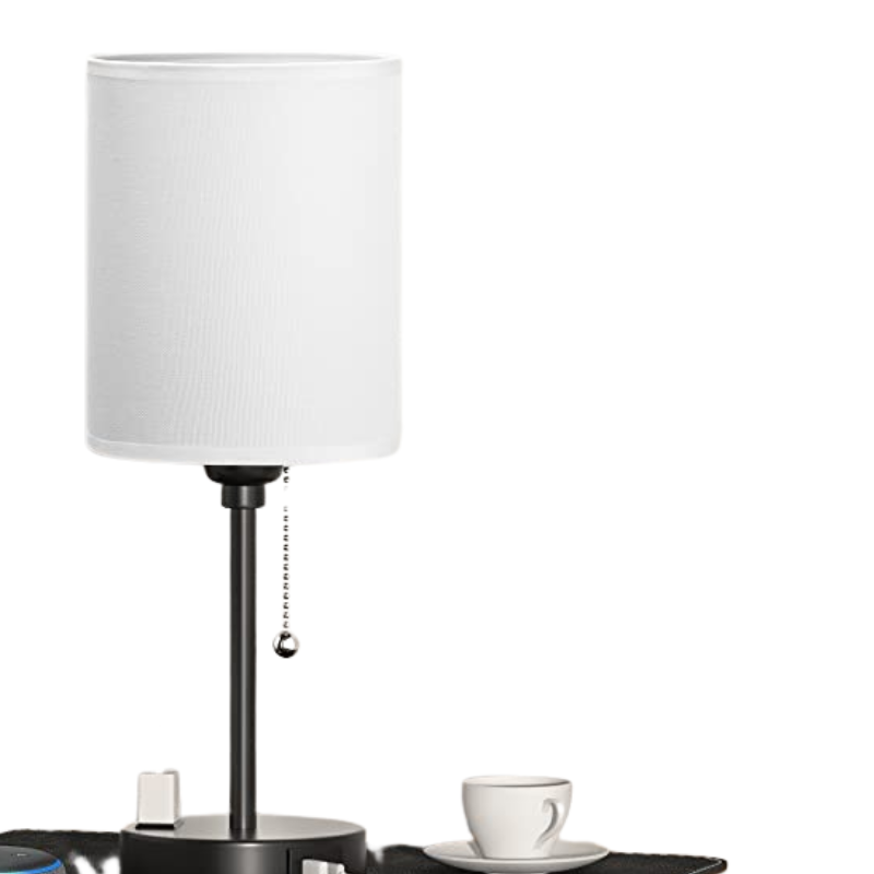 Bedroom Lamp - 3 Color Temperatures, USB-C and USB-A Ports, Pull Cord Table Lamp with AC Outlet