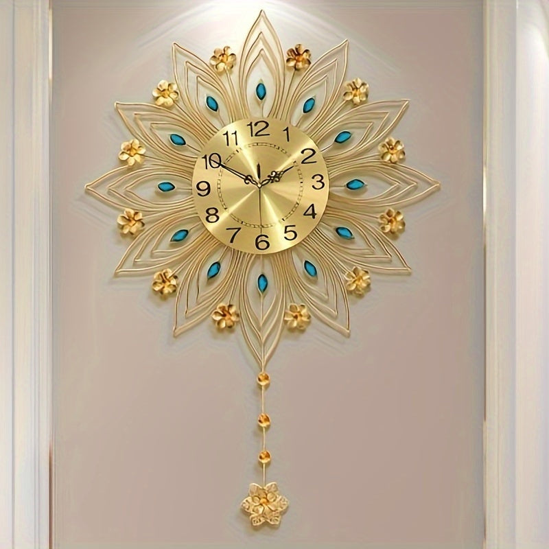 GoldenBloom – Luxury Silent Wall Clock with Elegant Floral Details