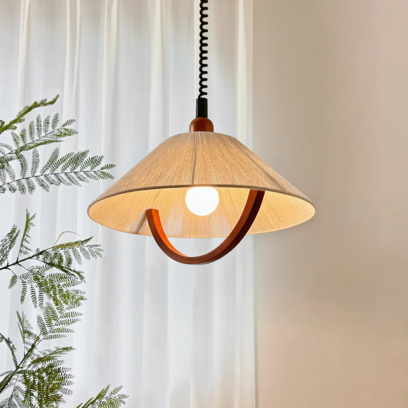 FabricWood - Adjustable Vintage Fabric and Wood Pendant Light for Living and Dining Rooms