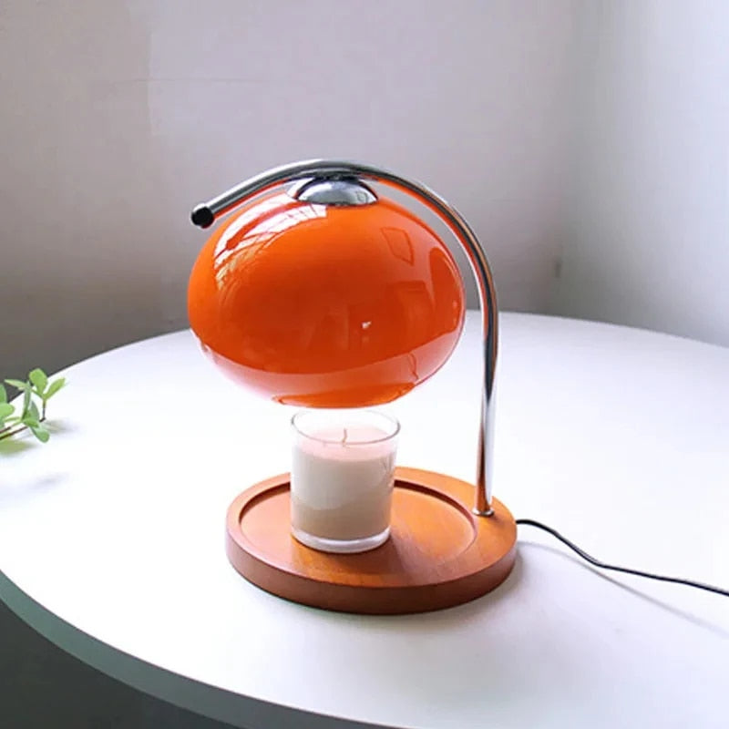 GlowSphere - Macaron Glass Table Lamp with Wooden Tray