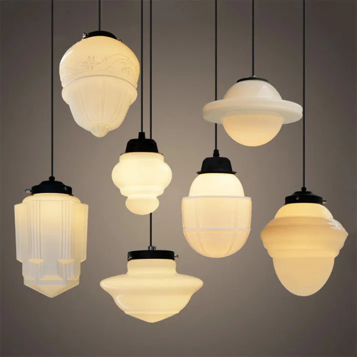 FrostGeo - Vintage Geometric Frosted Glass Pendant Light for Dining and Living Room