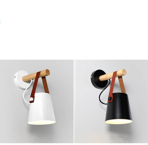 WoodGlow - Wall Light with Iron Shade and Wooden Arm