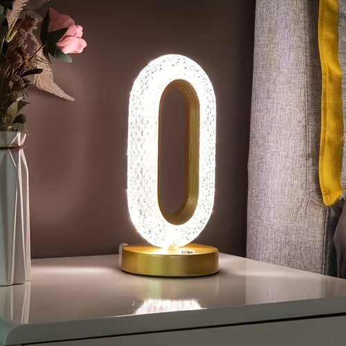 LuxeGlow - Oval Crystal USB Table Lamp for Bedroom and Living Room