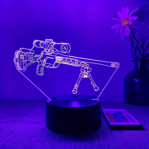 LumiGlow - 3D LED Night Light Black Pistol Shape, 16 Colors Remote Control, USB
