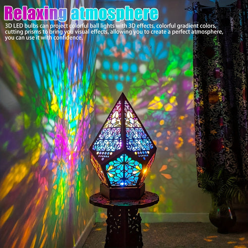 BohoGlow - Wooden Table Projection Lamp with USB Charging and Colorful LEDs