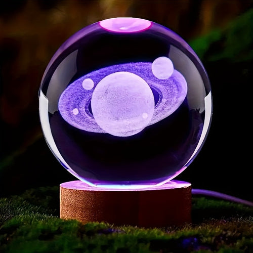 LumiSphere - 3D Crystal Ball LED Night Light with Wooden Base