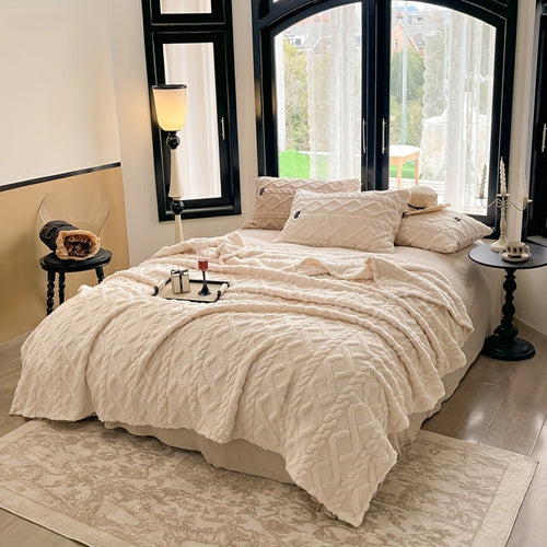 1pc Single Layer Taffeta Blanket – Thin Multi-Purpose Bedspread, Warm Plaid for Bedroom & Living Room, Beige, All-Season Throw