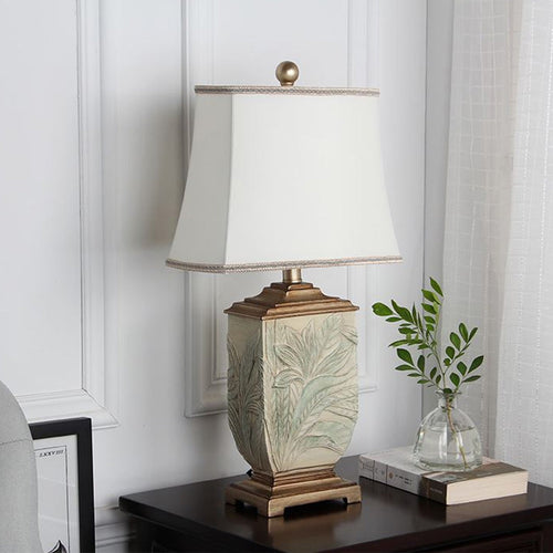 Vintage Table Lamp with White Fabric Shade - Traditional Desk Light for Guest Room