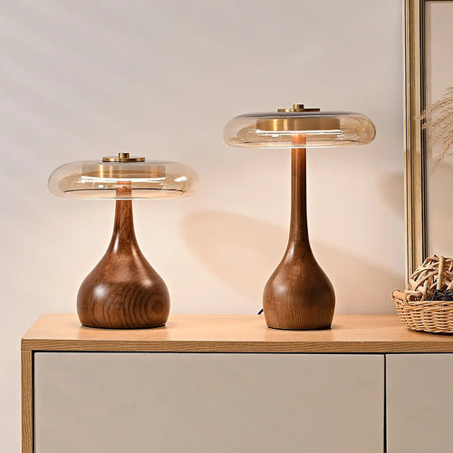 MushroomLuxe – Vintage Copper Table Lamp with Glass Design