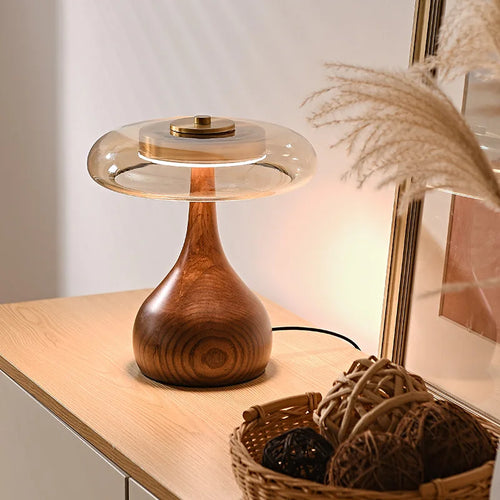 MushroomLuxe – Vintage Copper Table Lamp with Glass Design