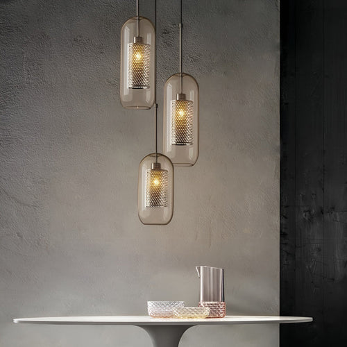 GoldenGlow - Industrial Vintage Pendant Light with Glass Dome and Gold Accent