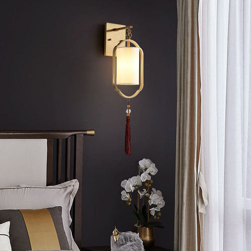 LumiGlow - Modern 1-Light Fabric Wall Light in Chinese Style